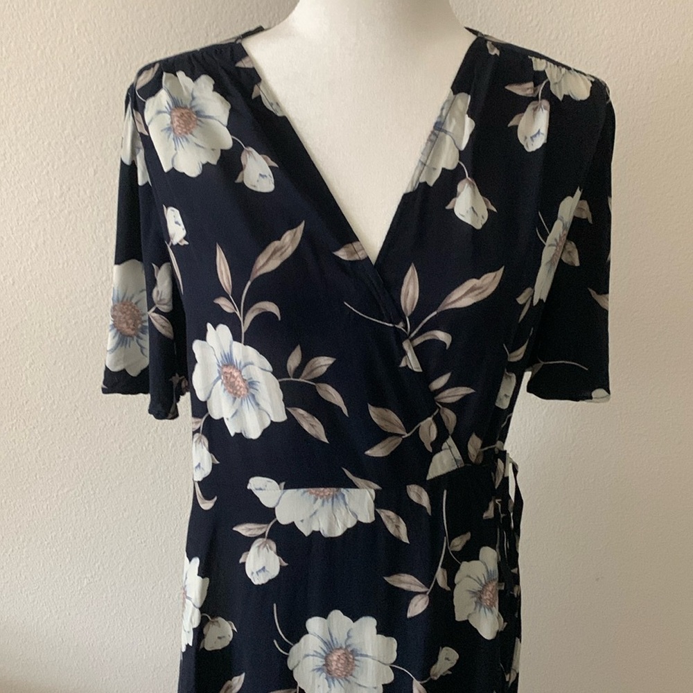 Lulu’s Lake Como Navy Blue Floral Print High-Low Wrap Dress